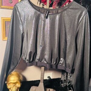 Elegant Metallic Black Crop Top